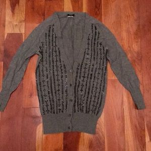 J CREW Gray Cardigan with Black Sequins
